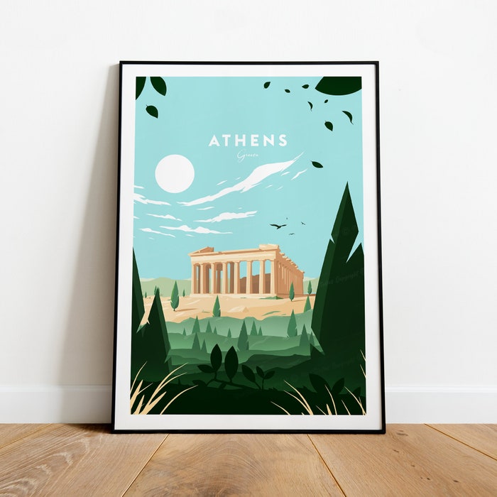 Athens Traditional Travel Canvas Poster Print - Greece Athens Poster Greece Poster