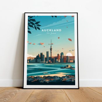 Auckland Evening Traditional Travel Canvas Poster Print - New Zealand Auckland Poster New Zealand Print