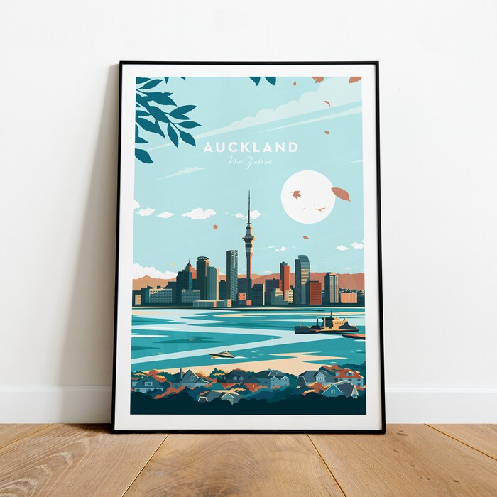 Auckland Traditional Travel Canvas Poster Print - New Zealand Auckland Poster New Zealand Print
