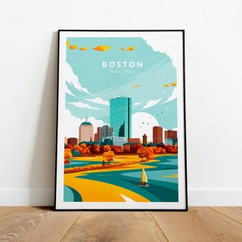 Boston Traditional Travel Canvas Poster Print - United States Boston Poster Boston Print Massachusetts Print