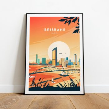 Brisbane Evening Traditional Travel Canvas Poster Print - Australia Brisbane Sunset Poster Brisbane Poster