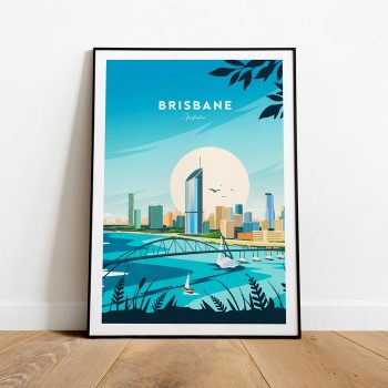Brisbane Traditional Travel Canvas Poster Print - Australia Brisbane Poster Brisbane Artwork