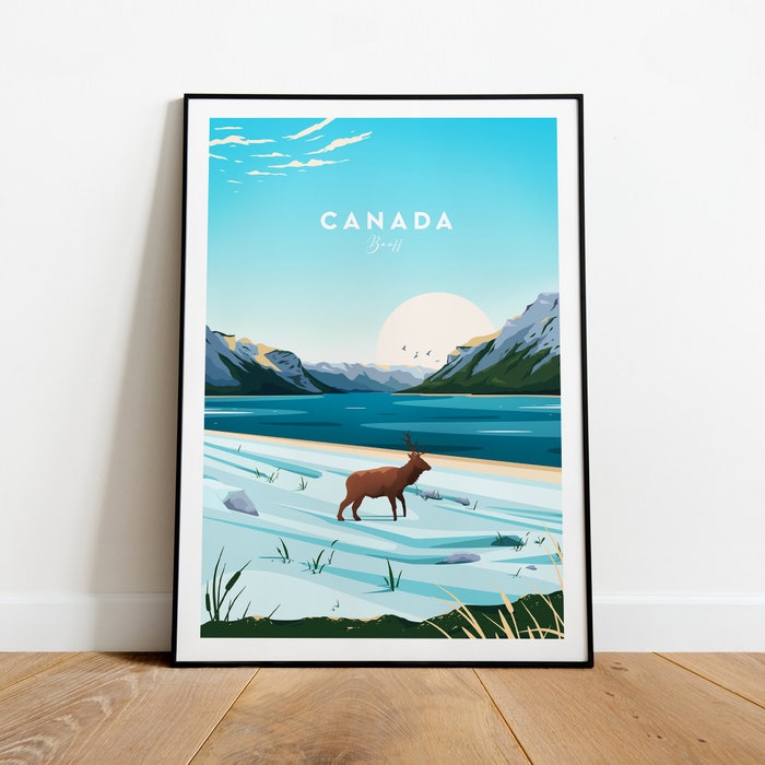 Canada Traditional Travel Canvas Poster Print Banff Cadadesigns