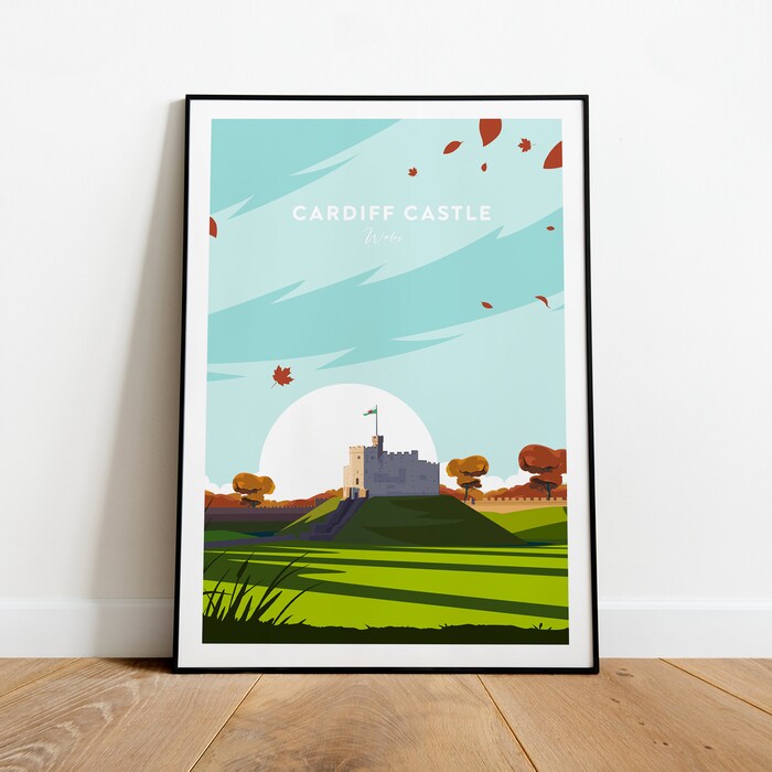 Cardiff Castle Traditional Travel Canvas Poster Print - Wales