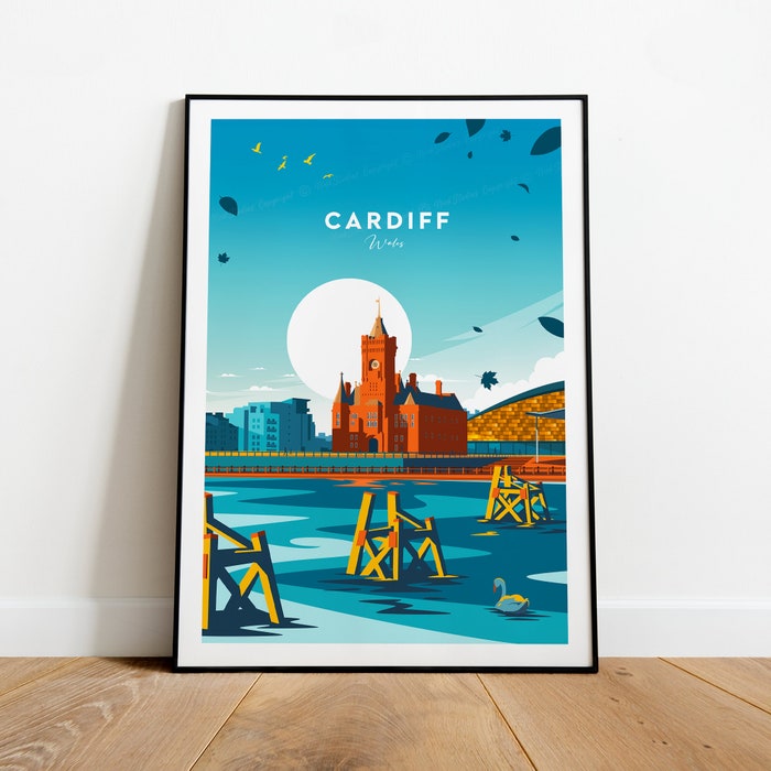 Cardiff Traditional Travel Canvas Poster Print - Wales Cardiff Poster Cardiff Castle