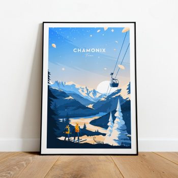 Chamonix Traditional Travel Canvas Poster Print - France Chamonix Poster Ski Poster Ski Resort Print Chamonix Ski