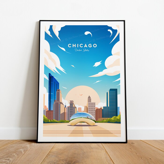 Chicago Traditional Travel Canvas Poster Print - United States