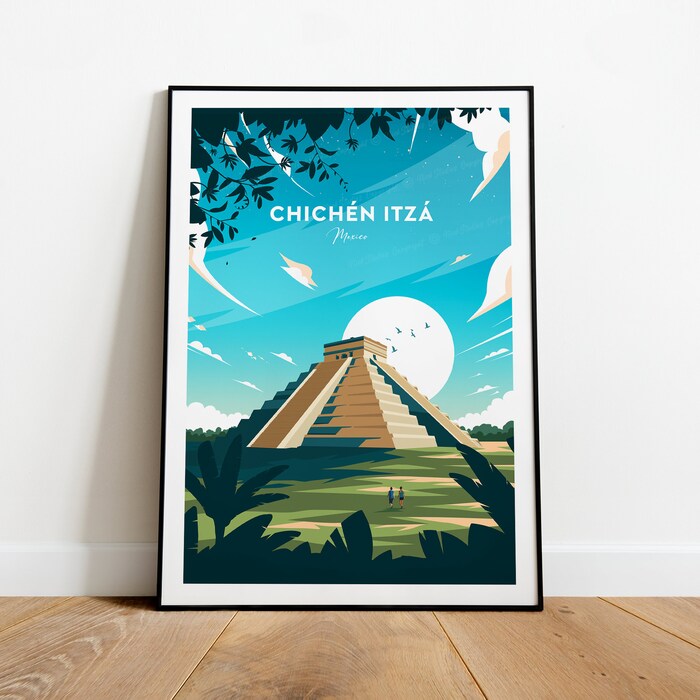 Chichén Itzá Traditional Travel Canvas Poster Print - Mexico Chichen Itza Poster Cancun Print Calakmul