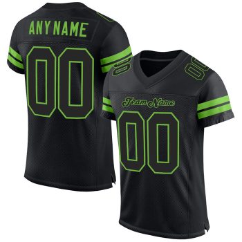 Custom Black Black-Neon Green Mesh Football Jersey