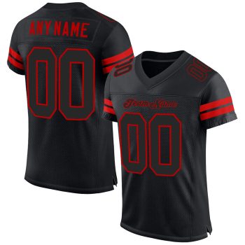 Custom Black Black-Red Mesh Football Jersey