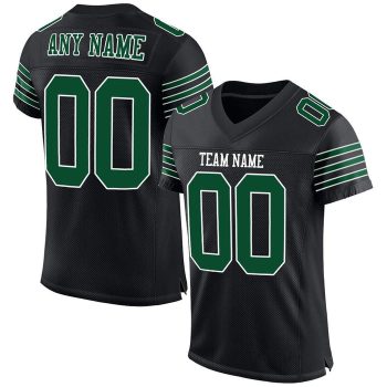 Custom Black Gotham Green-White Mesh Football Jersey