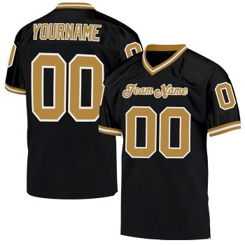 Custom Black Old Gold-White Mesh Throwback Football Jersey