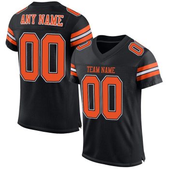 Custom Black Orange-White Mesh Football Jersey