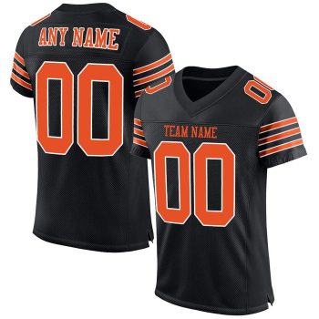 Custom Black Orange-White Mesh Football Jersey