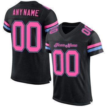 Custom Black Pink-Light Blue Mesh Football Jersey