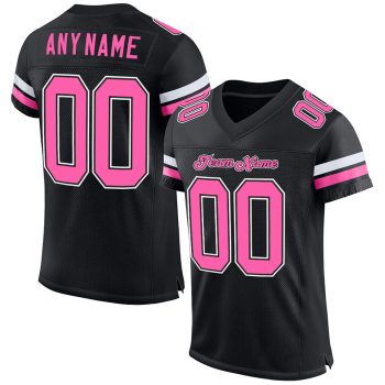 Custom Black Pink-White Mesh Football Jersey