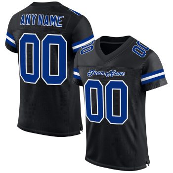 Custom Black Royal-White Mesh Football Jersey