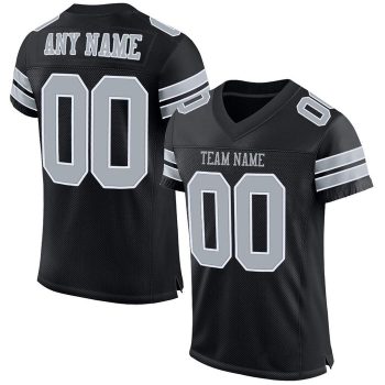 Custom Black Silver-White Mesh Football Jersey