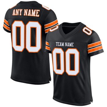 Custom Black White-Orange Mesh Football Jersey