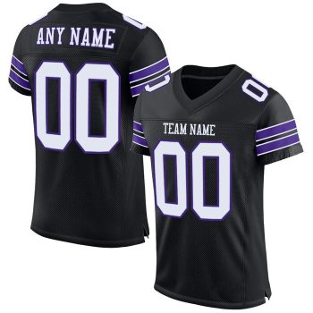 Custom Black White-Purple Mesh Football Jersey