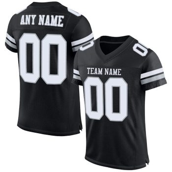 Custom Black White-Silver Mesh Football Jersey