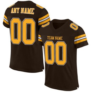 Custom Brown Gold-White Mesh Football Jersey