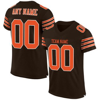 Custom Brown Orange-White Mesh Football Jersey