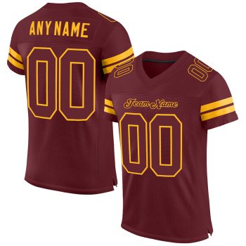 Custom Burgundy Burgundy-Gold Mesh Football Jersey