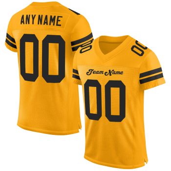 Custom Gold Black Mesh Football Jersey