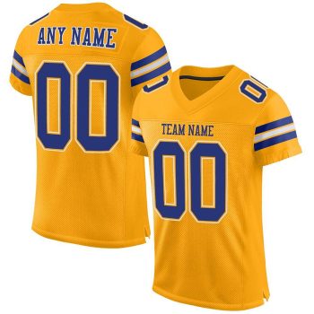 Custom Gold Royal-White Mesh Football Jersey