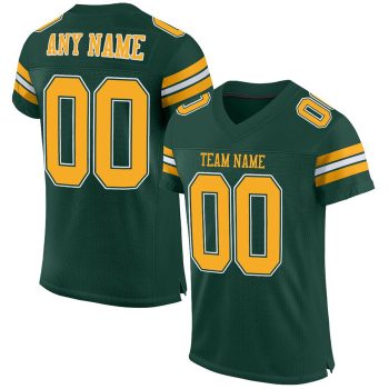 Custom Green Gold-White Mesh Football Jersey