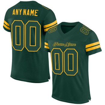 Custom Green Green-Gold Mesh Football Jersey