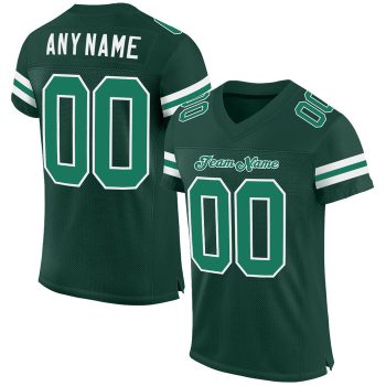 Custom Green Kelly Green-White Mesh Football Jersey