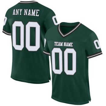 Custom Green White-Gray Mesh Throwback Football Jersey