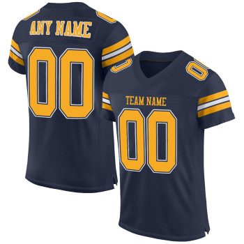 Custom Navy Gold-White Mesh Football Jersey