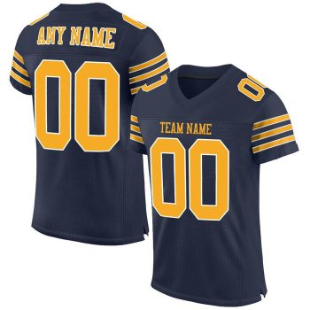 Custom Navy Gold-White Mesh Football Jersey