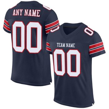 Custom Navy White-Red Mesh Football Jersey