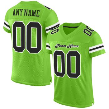 Custom Neon Green Black-White Mesh Football Jersey