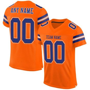 Custom Orange Royal-White Mesh Football Jersey