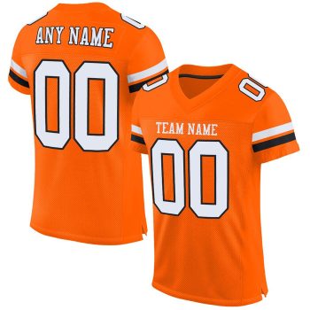 Custom Orange White-Black Mesh Football Jersey