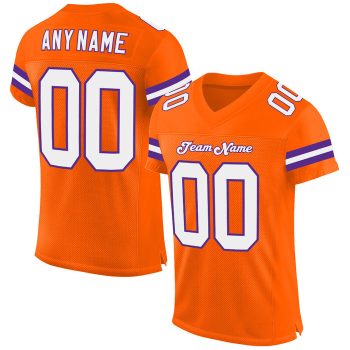 Custom Orange White-Purple Mesh Football Jersey