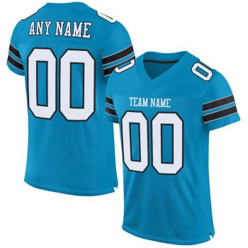 Custom Panther Blue White-Black Mesh Football Jersey