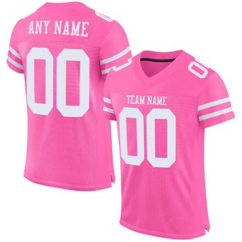 Custom Pink White Mesh Football Jersey