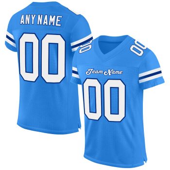 Custom Powder Blue White-Royal Mesh Football Jersey