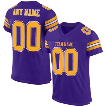 Custom Purple Gold-White Mesh Football Jersey