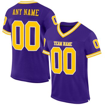 Custom Purple Gold-White Mesh Throwback Football Jersey