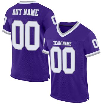 Custom Purple White-Gray Mesh Throwback Football Jersey