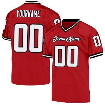 Custom Red White-Black Mesh Throwback Football Jersey