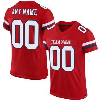 Custom Red White-Navy Mesh Football Jersey