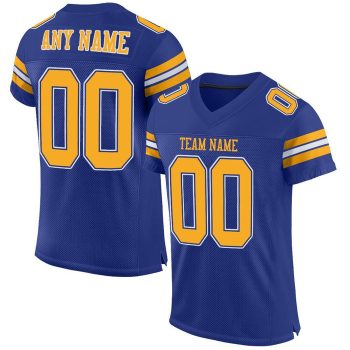 Custom Royal Gold-White Mesh Football Jersey